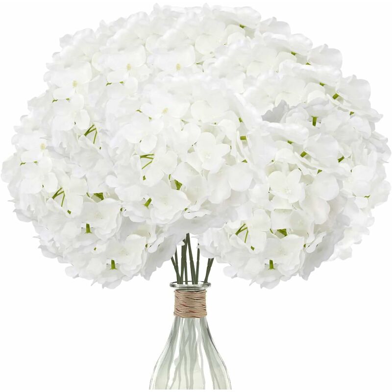 Blanc pur) 12 hortensias artificiels (avec tiges), hortensia en soie pour la décoration de mariage, de bureau, de fête de café, de centres de table.