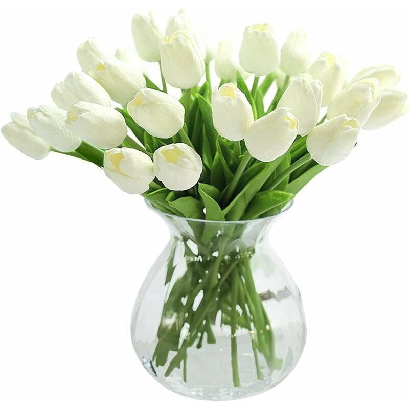 Blanc pur-20 pcs Real Touch Latex Artifici Tulipes Fleurs Faux Tulipes Fleurs Bouquets De Mariage pour Mariage Maison Jardin Décoration