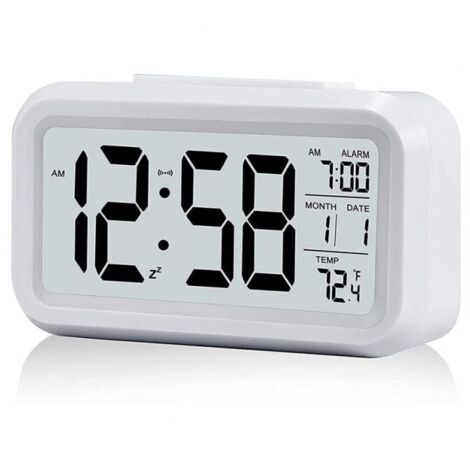 Blanc RéVeil NuméRique avec Grand Affichage LCD de la TempéRature, RéVeil Silencieux Alimenté par Batterie avec Fonction Snooze
