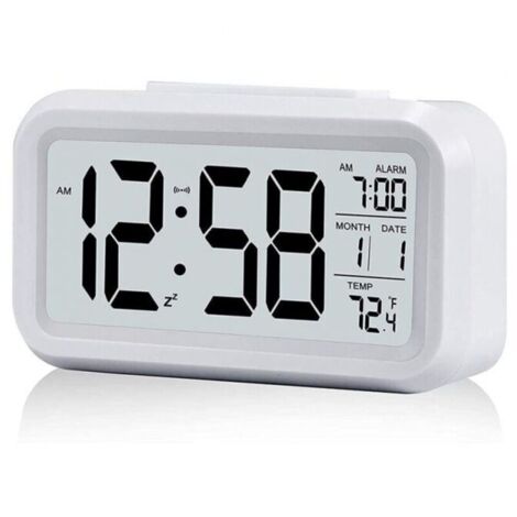 Blanc RéVeil NuméRique avec Grand Affichage LCD de la TempéRature. RéVeil Silencieux Alimenté par Batterie avec Fonction Snooze