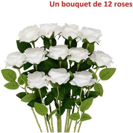 Blanc Roses Artificielles, Fleurs Artificielles Deco pour Jardin, Fête de Mariage, Intérieur, Extérieur de Fleurs décoratives