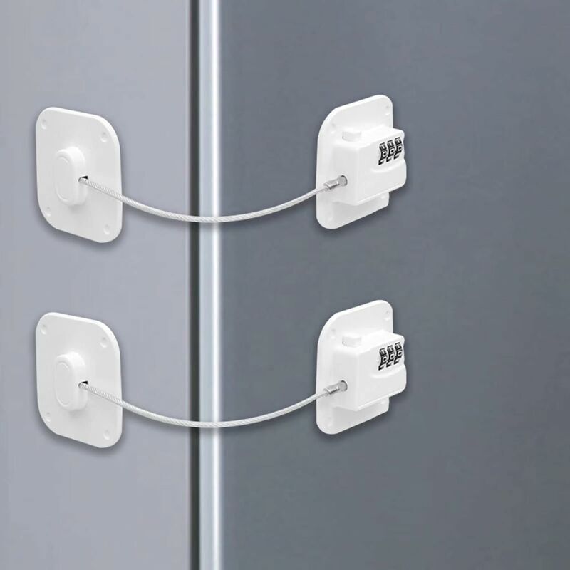 Blanc Serrure de Porte de Réfrigérateur à Combinaison Code, 2 Pack Verrou de Securite Fenetre Enfant avec Adhésif para Frigo Placards Armoires, Sans