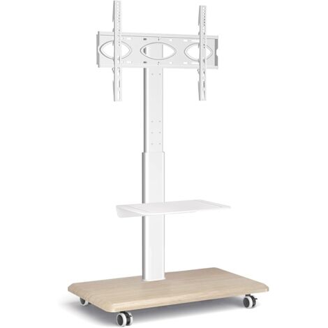 Blanc Support TV Roulette avec Support Cantilever pour Ecran de Télé de 26 à 70 Pouces LED LCD Plasma Chariot Meuble TV Pied Universel Pivotant Réglable en Hauteur avec 2 Étagères