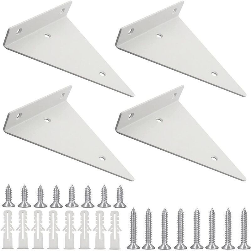 Cyslmuk - Supports d'étagère triangulaires blancs de 5,5 pouces, paquet de 4 supports de montage mural en fer robuste avec vis, supports d'étagère