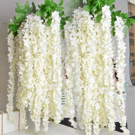 BLANC Vigne cépage Fleurs artificielles Rattan Wisteria Jardin Fleurs suspendues Vine Décoration de plantes de mariage Fleurs art...