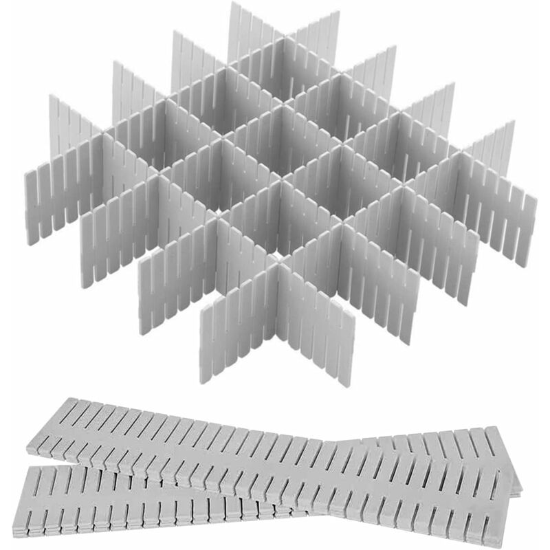(Gris)12 Pièces Grille Diviseur de Tiroir, Organisateur de Tiroir Réglables Separateur de Tiroir pour sous-Vêtements, Chaussettes, Maquillage,