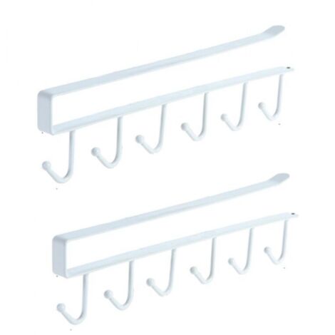 Blanc，2pcs Tasse Tasses à vin Verres de Rangement Crochets Ustensiles de Cuisine Cravates Ceintures et écharpe Accrocher porte-rack Crochet sous Placard Cabinet Sans Perçage,