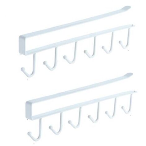 Blanc，2pcs Tasse Tasses à vin Verres de Rangement Crochets Ustensiles de Cuisine Cravates Ceintures et écharpe Accrocher porte-rack Crochet sous Placard Cabinet Sans Perçage,