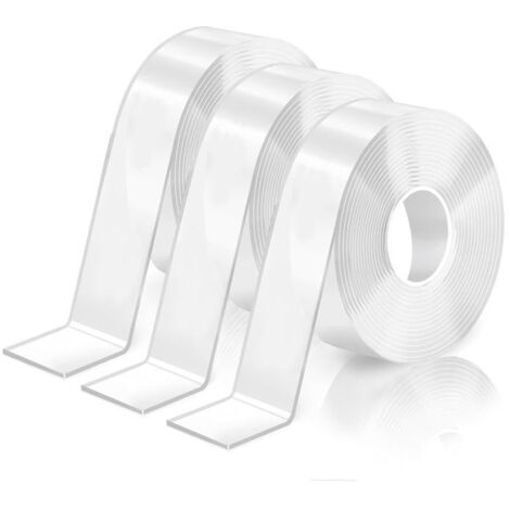(Blanc)3Pcs Double Face Extra Fort Transparent(5Mètres) Ruban Adhésif Double Face Robuste,Sans Traces Nano Tape, Amovible Scratch Autocoll