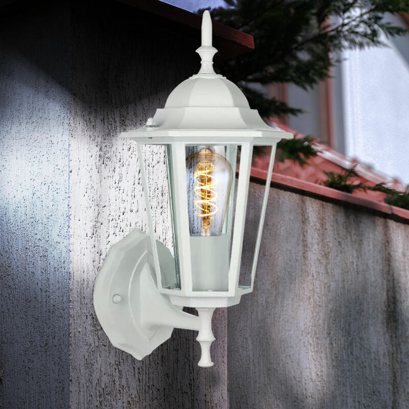 

Lámpara de vidrio para fachada de pared de casa IP44 linterna de aluminio foco de jardín blanco en un juego que incluye bombillas LED