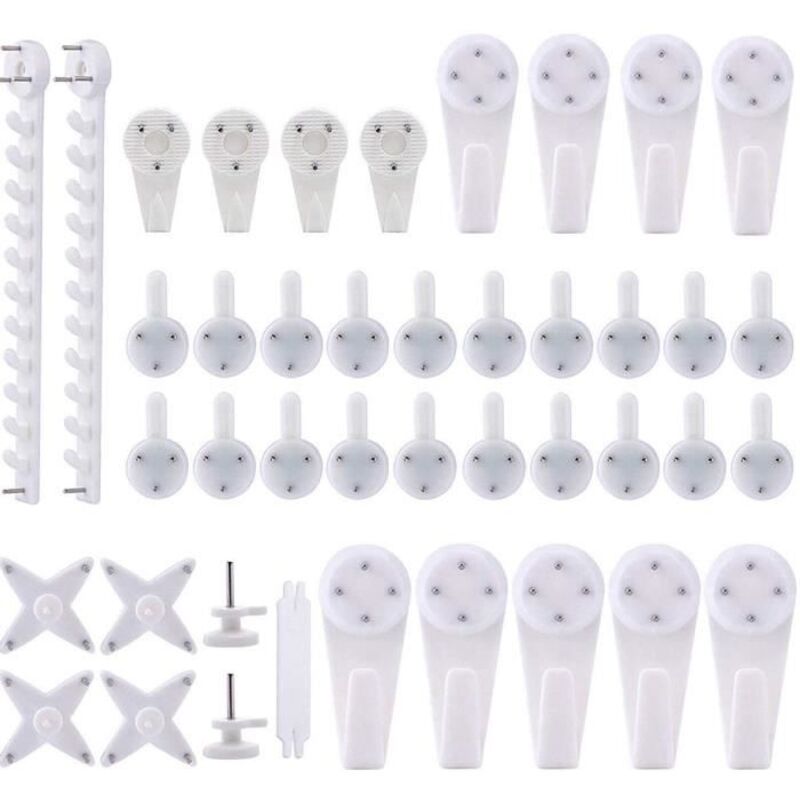 (Blanc)Accroche Tableau - 42pcs - Blanc - Plastique - Fixation Murale Sans Percer