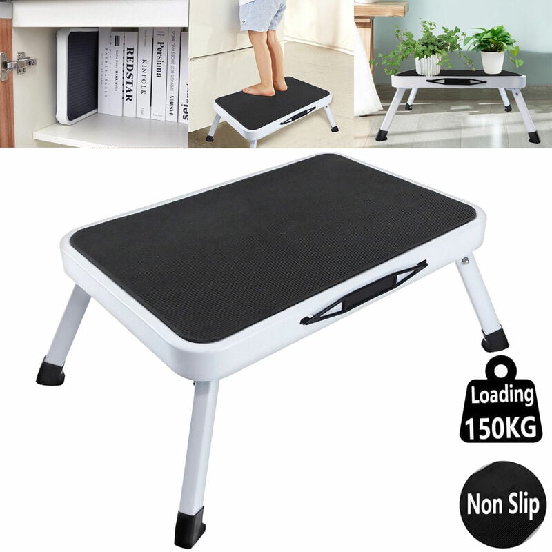 Foldable Step Ladder Non Slip Tread Safety Small Stool Steel Ladders Kitchen diy