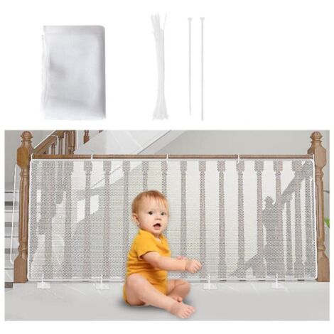 Blanc，Filet de Sécurité pour Enfants, Bébé Filet de Protection pour Balcon et Escalier, 450Lx90H CM Robuste Réglable Clôture D'escalier Barriere de Securite en Maille pour Chat et Jouet