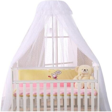 (Blanc)Grand Ciel de Lit avec Support Moustiquaire pour lit Bébé, Protecteur Lit Contre Insectes Araignées Moustiques avec Poteau Blanc