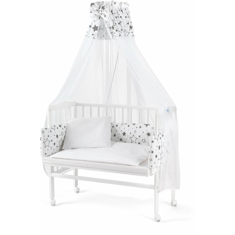 Waldin - Lit cododo berceau pour bébé,hauteur réglable, bois de hêtre massif:Étoiles, Peint en blanc
