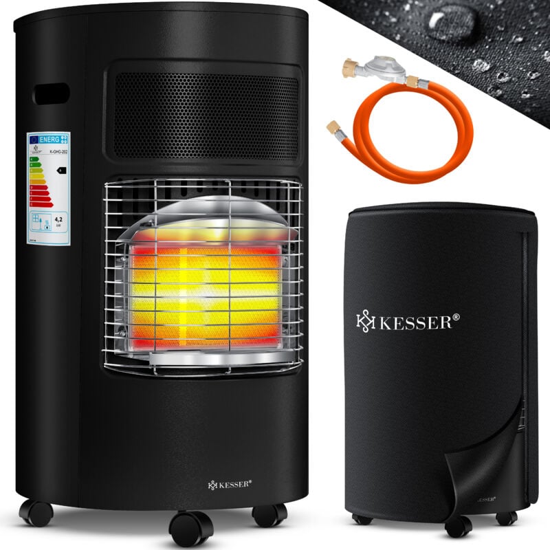 KESSER® Chauffe-gaz céramique 4200 watts Chauffage radiant à gaz incl. détendeur de pression de gaz tuyau de gaz - Poêle à gaz incl. housse de