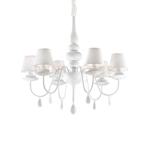 BLANCHE LAMPADARIO A ASOSPENSIONE 6 LUCI ATTACCO E14 CON PARALUMI IN TESSUTO BIANCO D.78CM