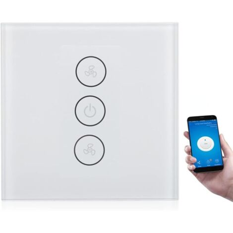 (blanche)Interrupteur de Ventilateur Intelligent Commande Vocale WiFi Éclairage Télécommande