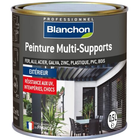 Blanchon – Peinture multisupports extérieure noire 9005 0,5L – Résistante aux chocs et UV – Application directe sans sous-couche