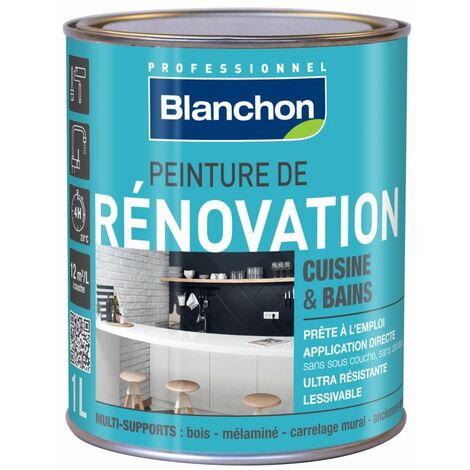 Blanchon – Peinture rénovation cuisine et salle de bain 1L anthracite – Aspect ultra brillant – Prêt à l'emploi – Rendement 12m² par litre