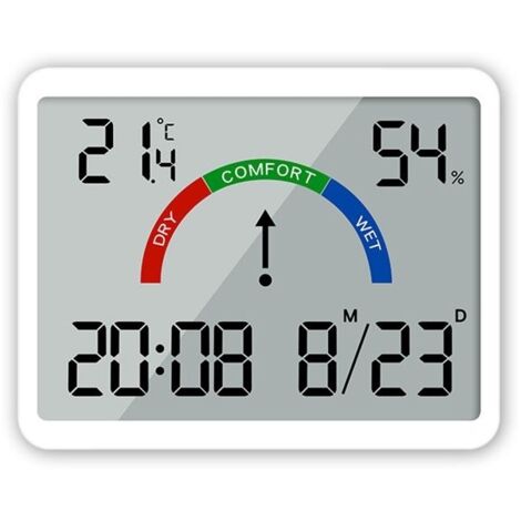 (Blanc)Horloge Électronique - Blanc - LCD - Réveil Numérique - Température et Humidité - Montage Mural et Magnétique