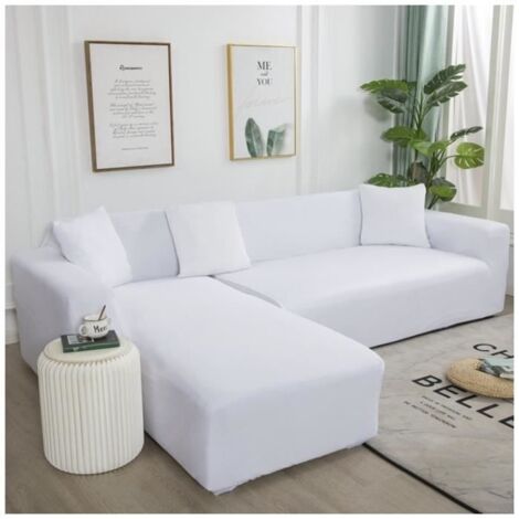 (Blanc)Housse de Canapé d'angle DAIHAN - Blanc - Extensible - 4 Places (235-300cm)