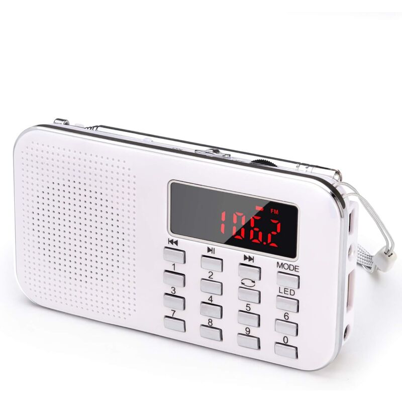 Blanc)J-908 am Radio Portable Ultra-Fine am fm MP3 aux usb, Batterie Amovible Rechargeable 1200MAH Enregistre et Numérote Les Stations Automatiquement