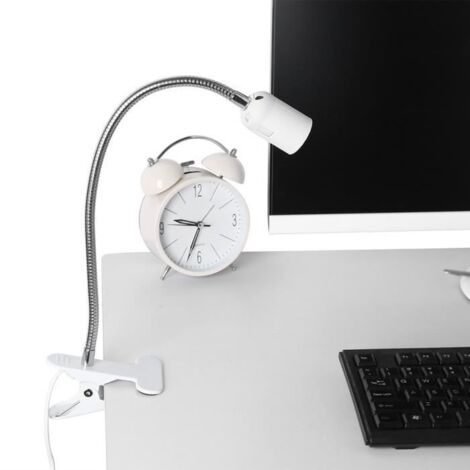 (Blanc)Lampe de Bureau LED à Pince - Dimmable - Flexible - Blanc - Métal + Plastique - E27