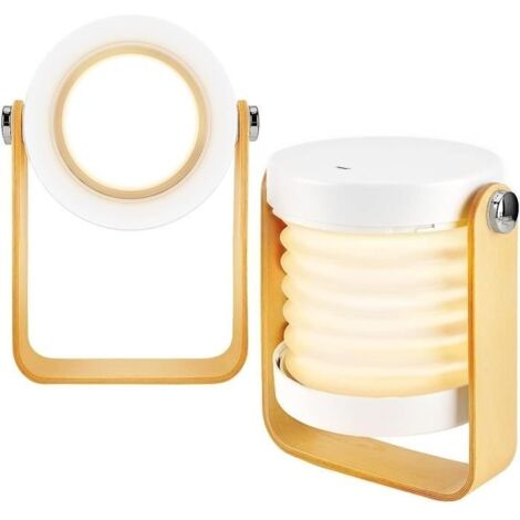 (Blanc)Lampe De Chevet Dimmable Touch Light Lanterne Led Veilleuse Portable Lampe De Table Pliante Avec Poignée En Bois Rotation À 3[p504]