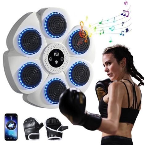 (Blanc)Machine de Boxe Musicale Bluetooth - Gants de Boxe Inclus - 9 Modes - Recharge USB