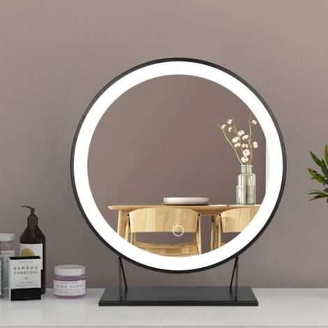 (Blanc)Miroir LED de Maquillage WSdwqaa - Cadre Noir Rond Ø 40cm - Blanc Froid 6500k