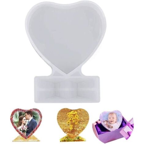 (Blanc)Moules en résine pour cadre photo en forme de cœur, cadres photo d'amour, moule de moulage en silicone époxy