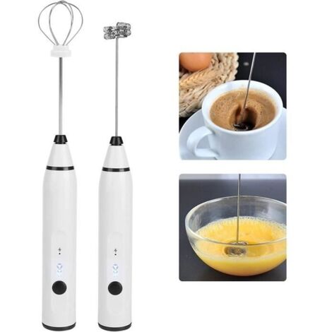 (blanc)Mousseur à Lait Électrique rechargeable USB, un mini fouet électrique polyvalent avec double tête fouet.