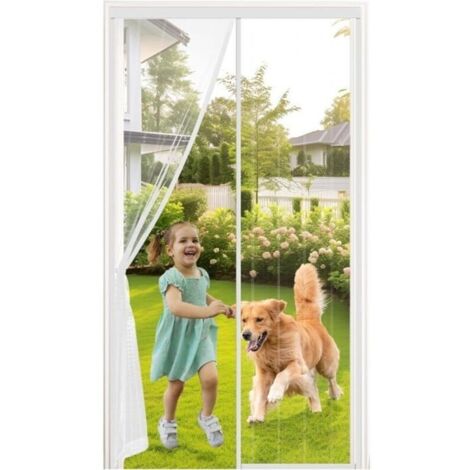 (Blanc)Moustiquaire Porte 120x220cm Fibre Verre - Aimants Puissants/Auto-Ferm (Blanc)