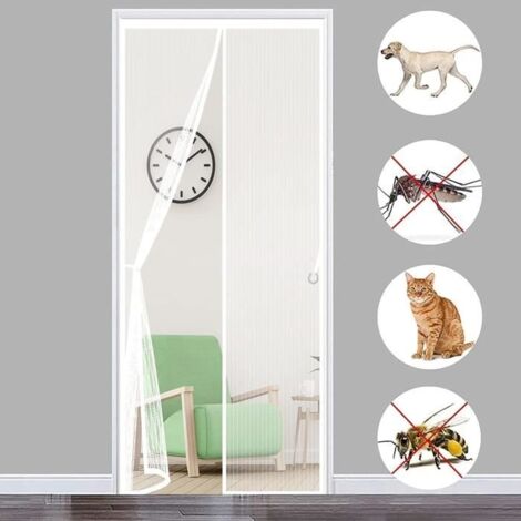 (blanc)Moustiquaire Porte-90 x 210CM Magnétique Fermeture Automatique -pour Portes de balcon, Salon, Montage par Sans Perçage (Blanc)