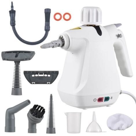 (blanc)Nettoyeur Vapeur à Main Portatif,1000W Multi-Usage sous Pression 9 en 1 pour le nettoyage avec réservoir d'eau de 350ml,3 Bar Blanc