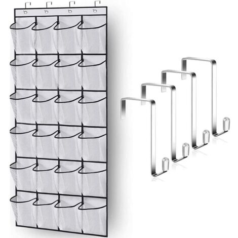 (Blanco) 1 paquete de organizador colgante para colgar sobre la puerta, zapatero con 24 bolsillos grandes de malla y 4 ganchos, zapatero de almacenamiento para cocina, dormitorio y entrada