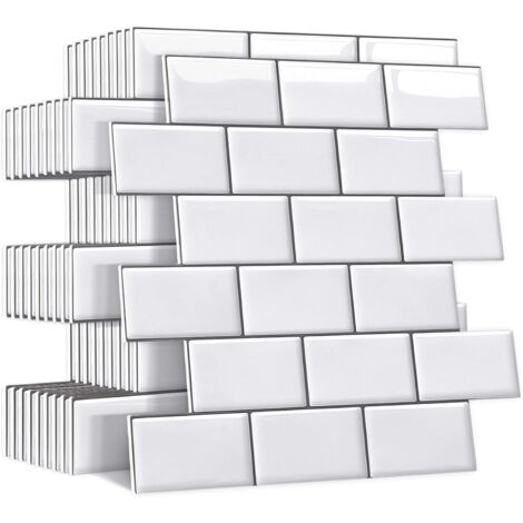 (Blanco) 10 piezas de azulejos autoadhesivos gruesos para cocina y baño, adhesivo blanco para salpicadero de cocina, azulejos de pared 3D autoadhesivos impermeables