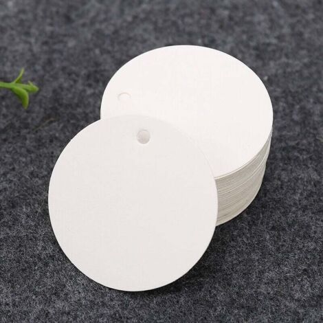 (Blanco) 100 etiquetas de papel kraft para regalo - Etiqueta redonda de 5 x 5 cm, etiquetas kraft para boda con cuerda para regalos, Navidad, cumpleaños, comunión