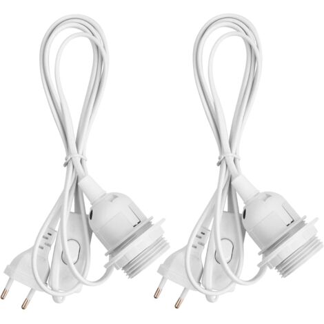 (Blanco) 2 piezas Portalámparas E27, casquillo E27 con interruptor, portalámparas colgante E27, con anillo roscado y cable de alimentación de 1,8 m y enchufe europeo, para lámparas de pie y candelabro