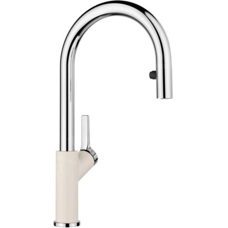 Blanco Carena S - Mitigeur d'évier avec douchette extractible, blanc doux/chrome 526931
