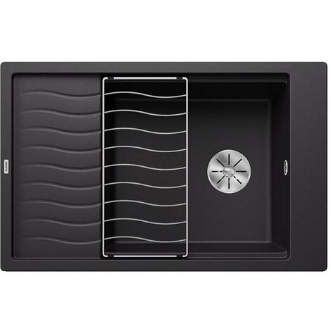 Blanco – Evier 2 bacs 525883 – Silgranit noir 78x50cm – Cuve XL réversible avec égouttoir inox – Système d’évacuation InFino