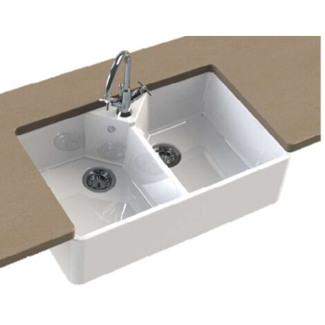 Blanco – Évier en céramique double 794 x 490 x 195 mm – Sous-meuble 80 cm – Blanc cristal – Vidage manuel – Pour cuisine moderne