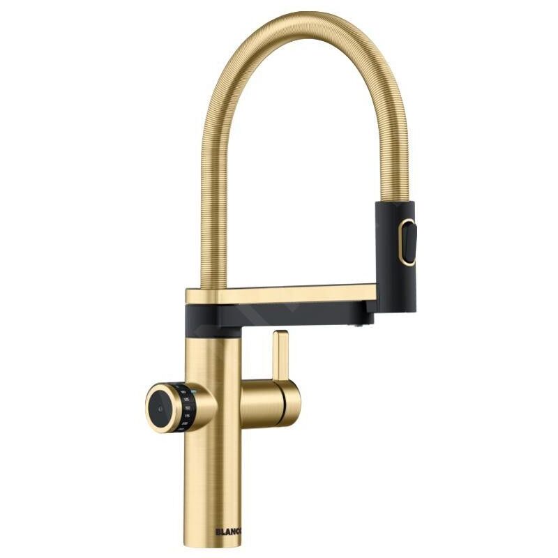 Blanco - evol-s Pro - Mitigeur d'évier avec bras flexible, douchette et fonction de filtration, doré/noir 527430