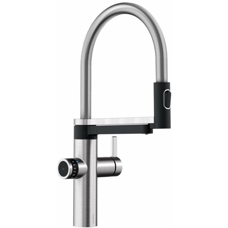 Blanco - evol-s Pro - Mitigeur d'évier avec bras flexible, douchette et fonction filtrante, inox/noir 526311