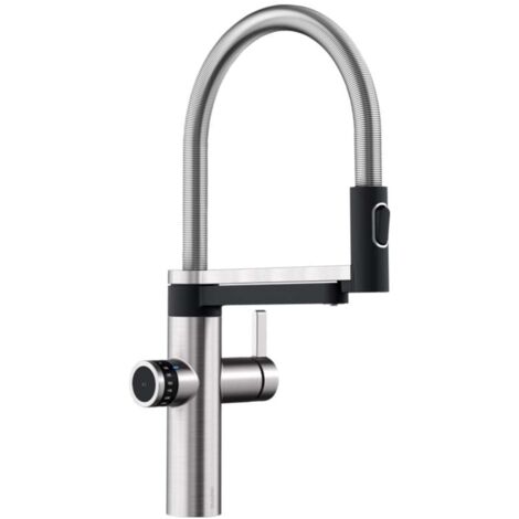 Blanco EVOL-S Pro - Spültischarmatur mit flexiblem Arm, Spülbrause und Filterfunktion, Stahl/schwarz 526311