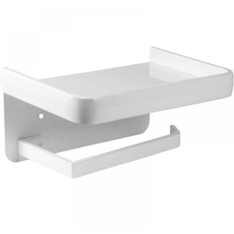 (Blanco) Portarrollos de papel higiénico de pared con compartimento de almacenamiento de aluminio para baño y cocina