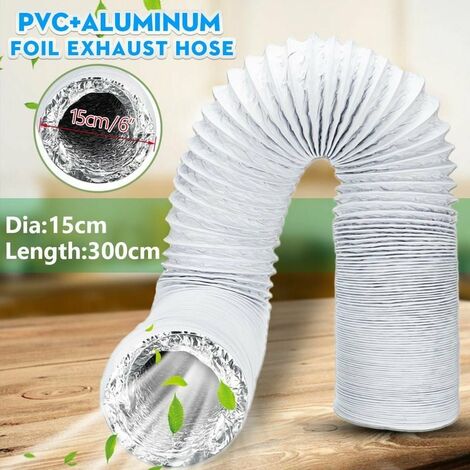 Blanco y plateado 3 metros 6 quot / 15 cm Ventana de aluminio de PVC Tubo de escape flexible Manguera de ventilación para aire acondicionado portátil Sasicare