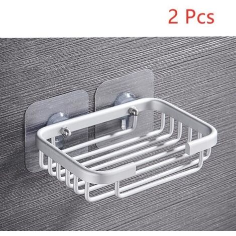 (Blanc)Porte-savon - Aluminium - 2 Pcs - Blanc - Antibactérien - Fixation sans perçage