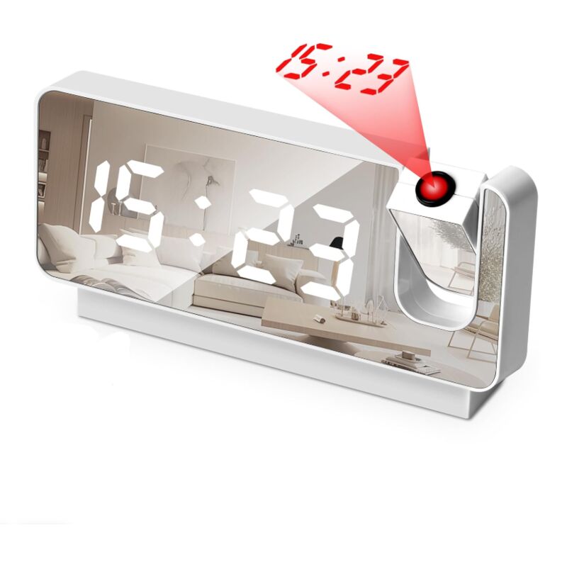 (Blanc)Reveil Projecteur Plafond Reveil Projecteur Réveil Numérique avec Température Projecteur 180° Écran LED Horloge Numérique Port de USB Réglage (Blanc)Reveil Projecteur Plafond Reveil Projecteur Réveil Numérique avec Température Projecteur 180° Écran LED Horloge Numérique Port de USB Réglage